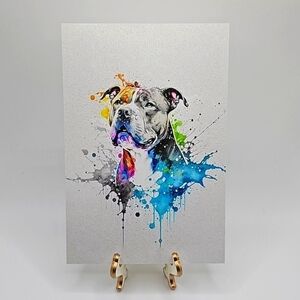 4x6 Pit Bull Terrier Dog Portrait Best‎ Friend Watercolor Oil Painting Print